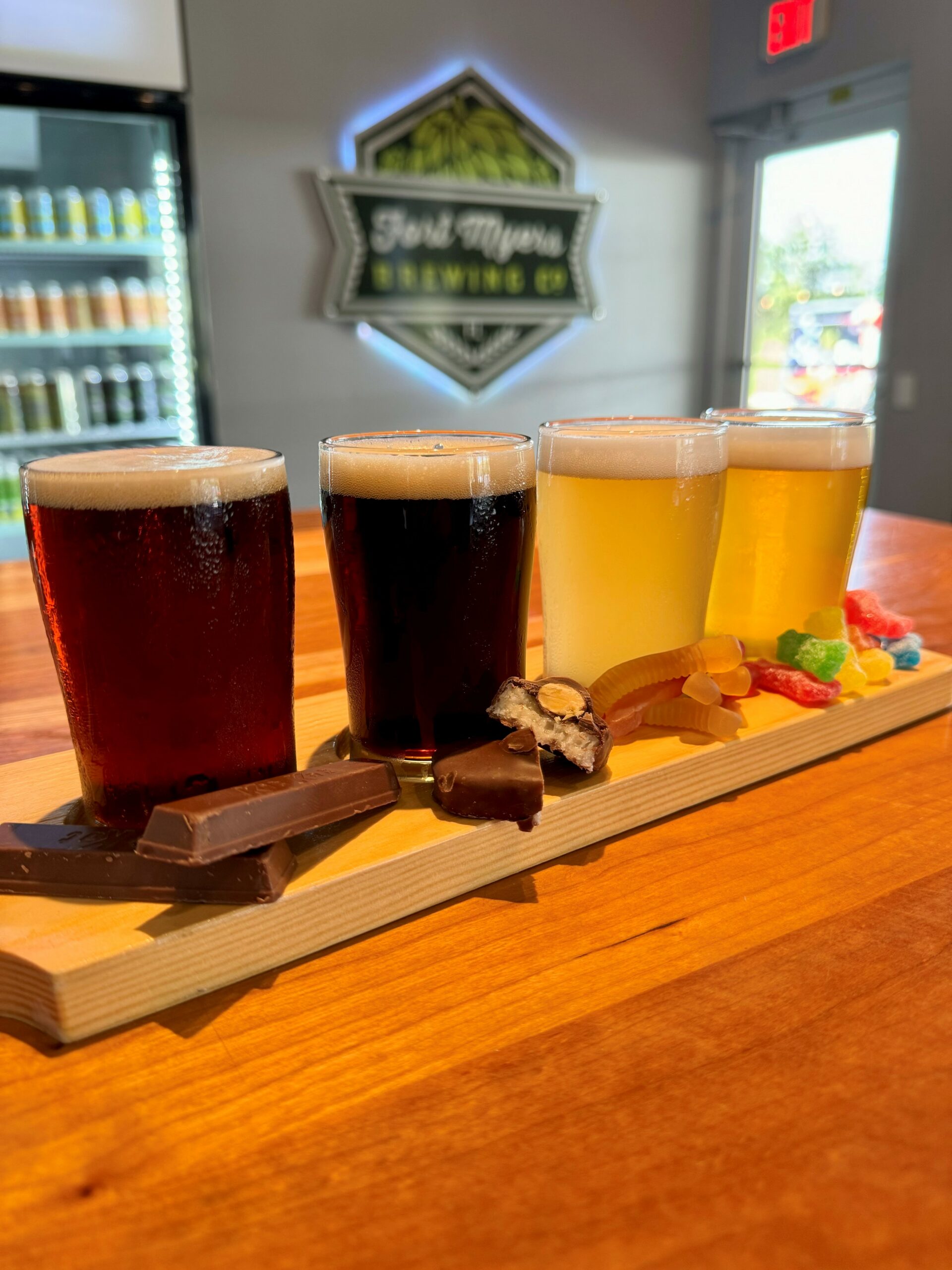 flights of Fort Myers Brewing beer paired with candy.